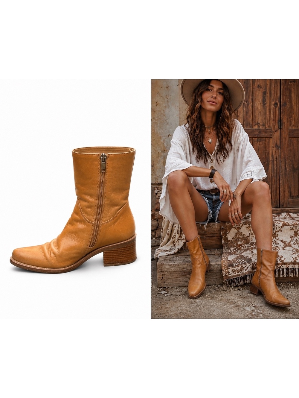 Vintage Baci Made in Italy Tan Leather Ankle Boots Women's Size 8 Boho Western